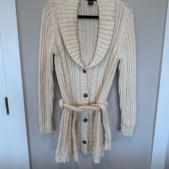 Eddie Bauer Sweaters - Eddie Bauer Cream Cable Knit Cardigan Large